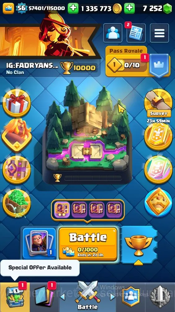 Lvl 56|Trophy 10000|KTL 15|Limited Skin|Card 120|9 EVO,8 Champ,20 Legend,33 Epic,30 Rare,29 Common|7252 Gems|Take Email(CR761) Clash Royale High-End Lvl 56|Trophy 10000|KTL 15|Limited Skin|Card 120|9 image 1