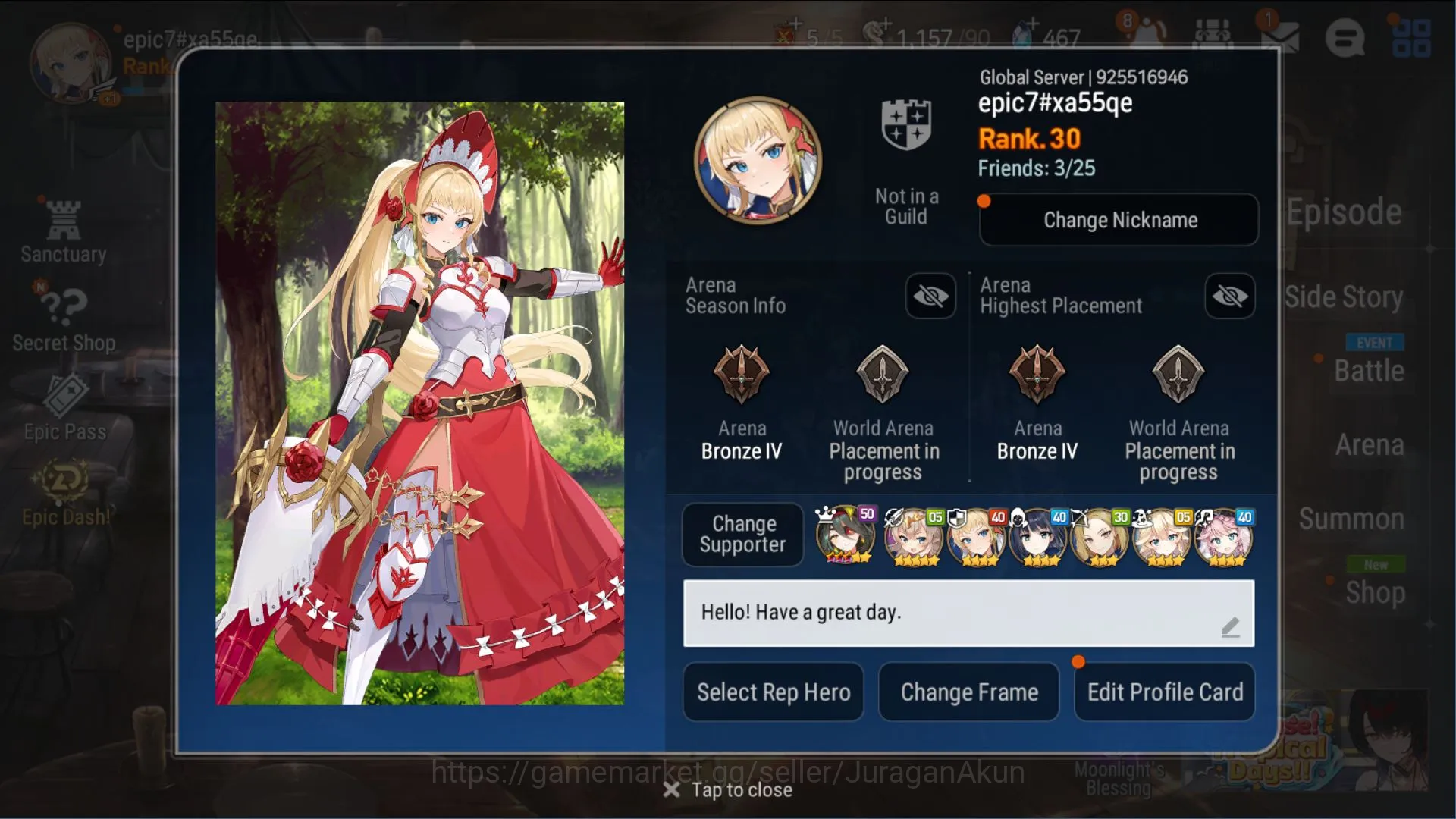 Global Unverif|4ML(Tenebria,Cap Flan,Vildred,Belian)92Char|W auto hunt|2.4K Energy|PoH ON|Log Stove|Check SS (ES1551) Epic Seven Mid-Tier Global Unverif|4ML(Tenebria,Cap Flan,Vildred,Belia image 1