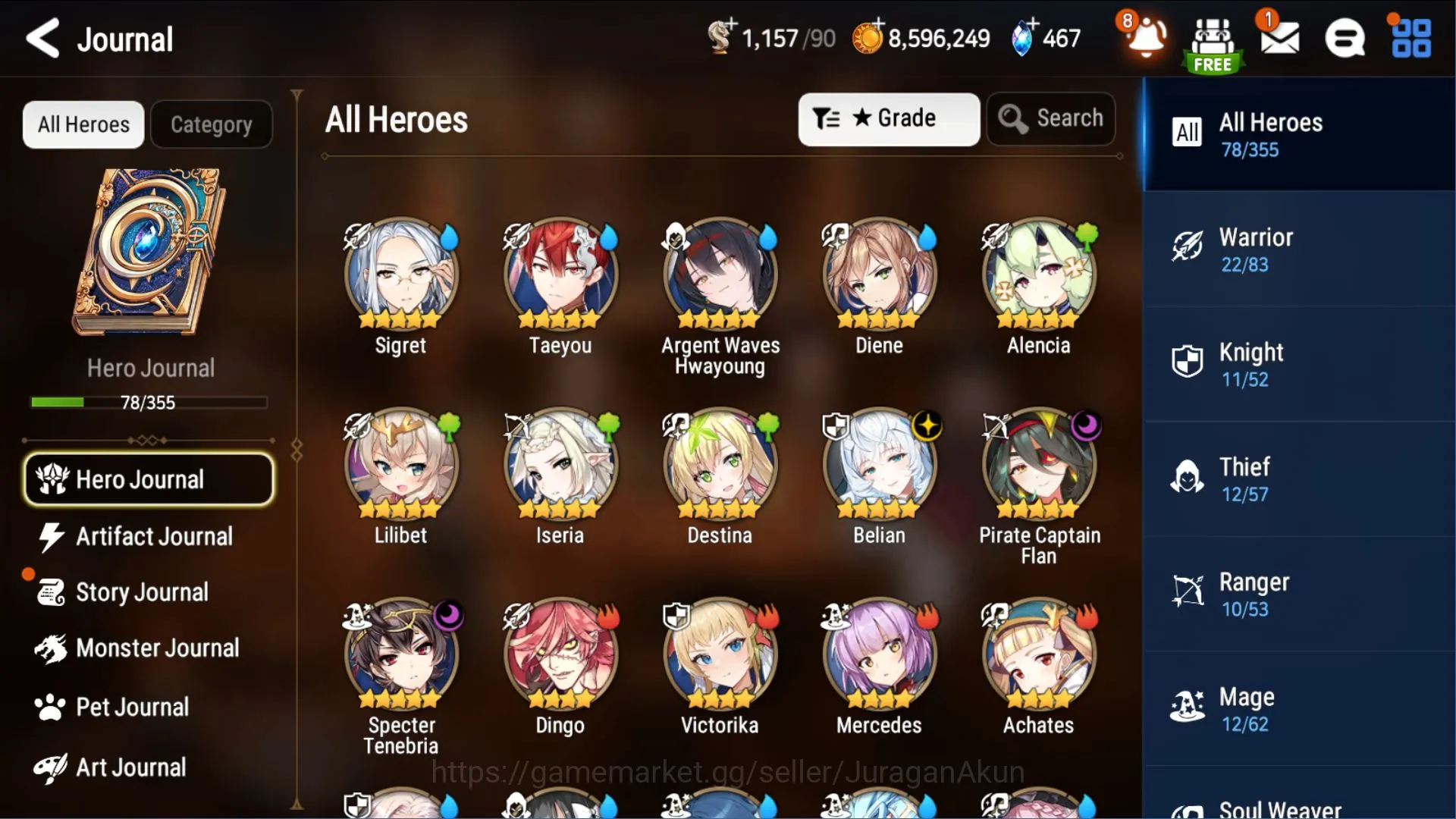 Epic Seven Accounts Mid-Tier Global Unverif|4ML(Tenebria,Cap Flan,Vildred,Belian)92Char|W auto hunt|2.4K Energy|PoH ON|Log 2
