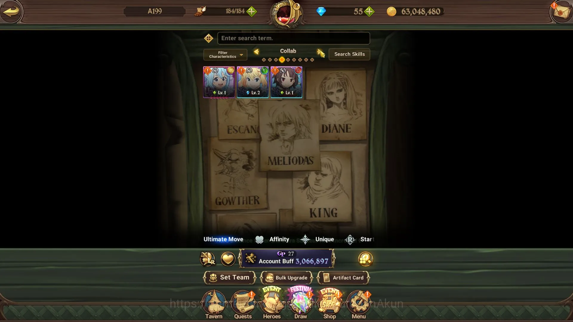 Asia|3M CC|2 LR+9 UR+Collab Konosuba|Merlin,Elizabeth,Merlin&Escanor,Tristan,Skuld,DKM2/6,Mael2/6,EliMeli,etc|CodeOnly|(SDS3156) The Seven Deadly Sins: Grand Cross Midgame Asia|3M CC|2 LR+9 UR+Collab Konosuba|Merlin,Elizab image 1