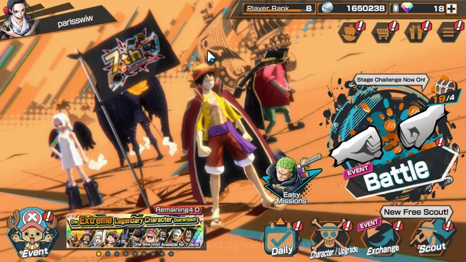 One Piece Bounty Rush Accounts Mid-Tier Global|4 META EX|MWD Luffy,Seraphim S-Snake,7 Warlods of the Sea Teech,4 Emperors