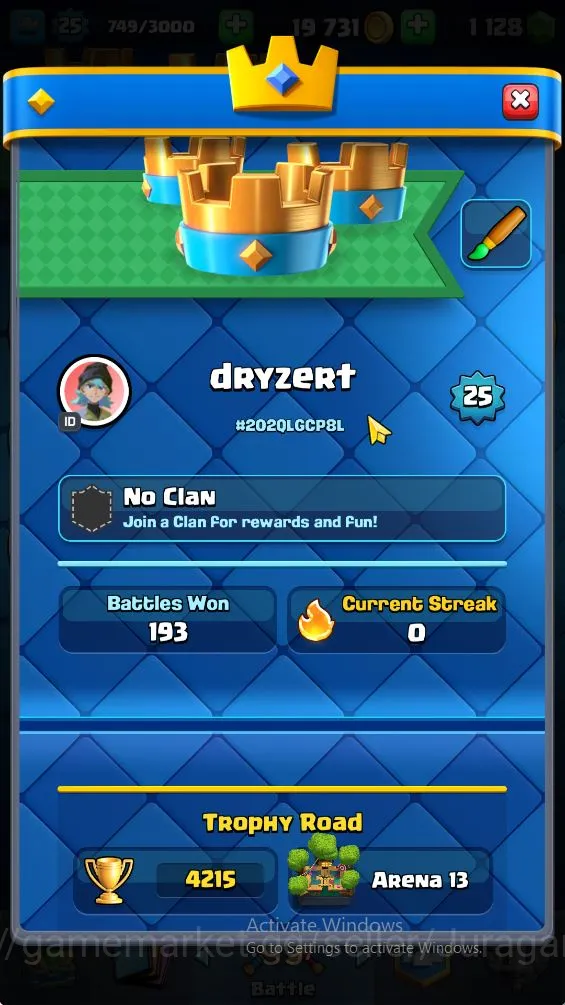 Clash Royale Accounts Midgame Lvl 25| Trophy 4215 | KTL 9 | Card 78 | 3 Evo, 3 Legend, 22 Epic, 26 Rare, 27 Common | 1128 4