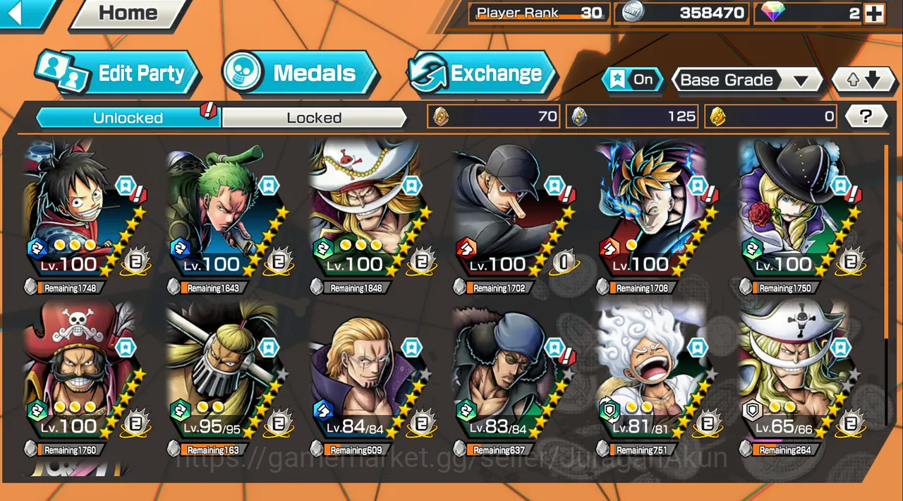 One Piece Bounty Rush Accounts Ex G5 Luffy, Ex Edward Newgate, Ex Rayleigh, Ex Ro image 2
