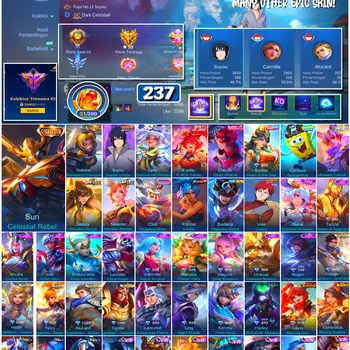 Mobile Legends: Bang Bang Accounts #4530 237 Skins | Sun Celestial Rebel (COLLECTOR) | Karina Leona (KOF) | Suyou Sasuke