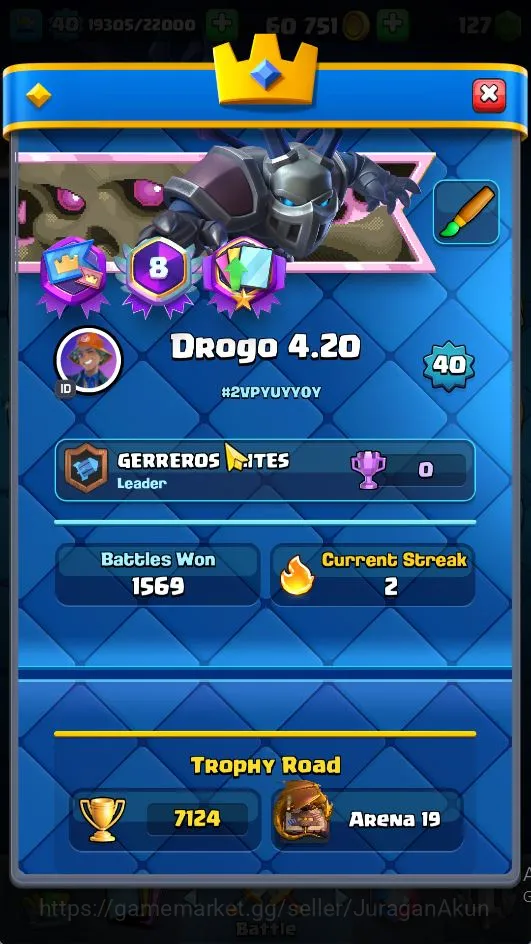 Clash Royale Accounts Midgame Lvl 40|Trophy 7124|KTL 13|Limited Skin|Card 120|1 Hero,8 EVO,7 Champ,21 Legend,33 Epic,30 5