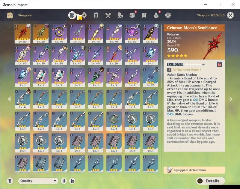 Genshin Impact Accounts Mid Game ASIA|AR 52|2 Limited+2 [5 Star Weapon]| Arlecchino+Sign, Furina | Bennett, Xingqiu Etc |MC 3