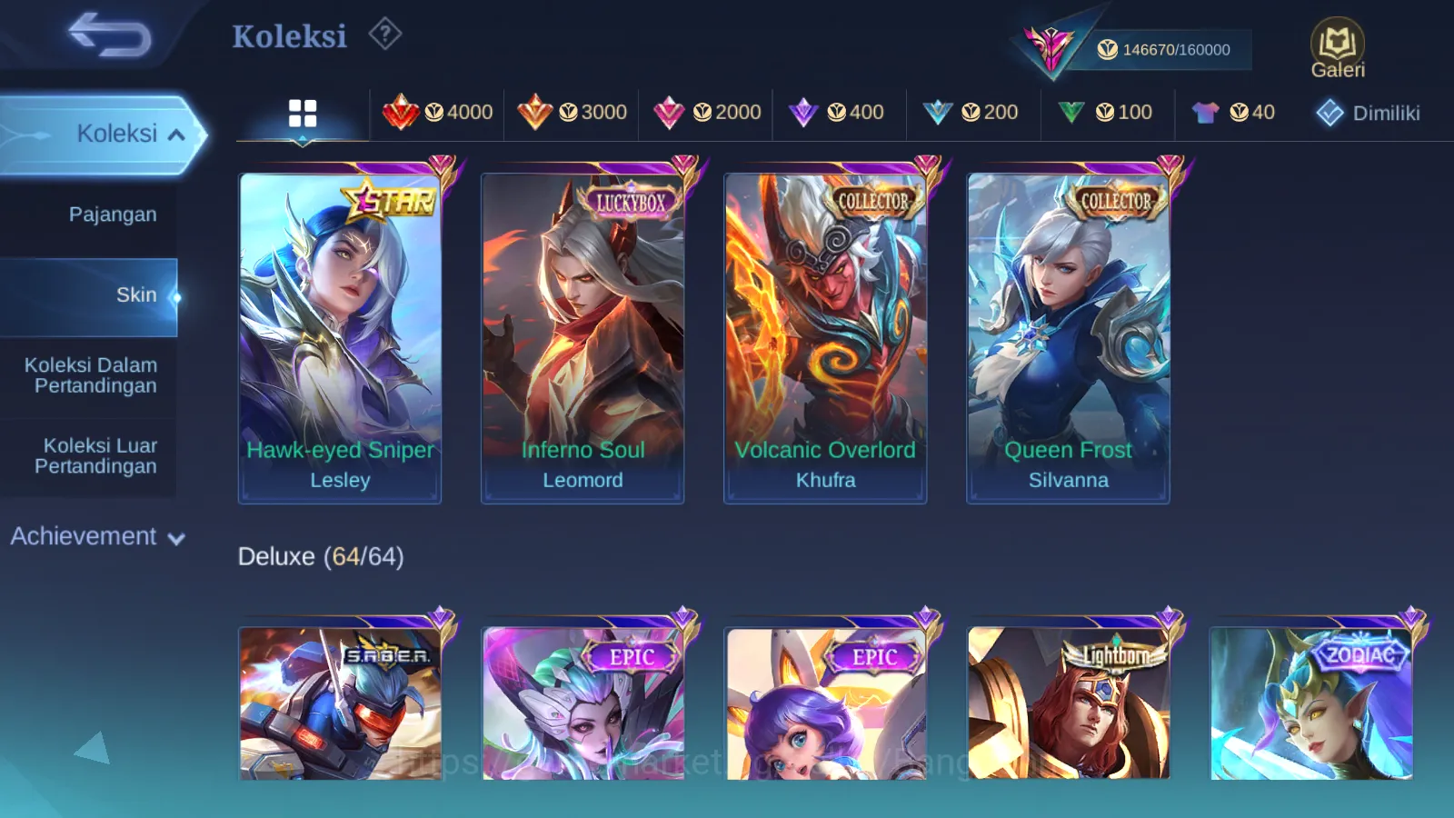 Mobile Legends: Bang Bang Accounts Others Hero 129 | Skin 404 | NARUTO Hayabusa, Legend Lunox, Kishin Densetsu Lancelot, CC 12