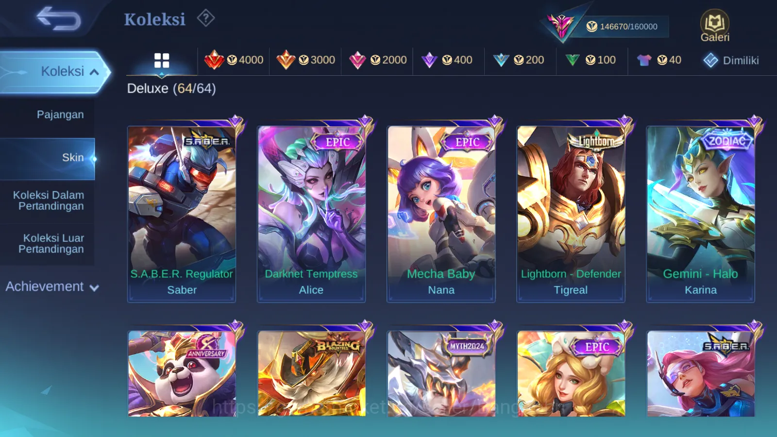 Mobile Legends: Bang Bang Accounts Others Hero 129 | Skin 404 | NARUTO Hayabusa, Legend Lunox, Kishin Densetsu Lancelot, CC 13