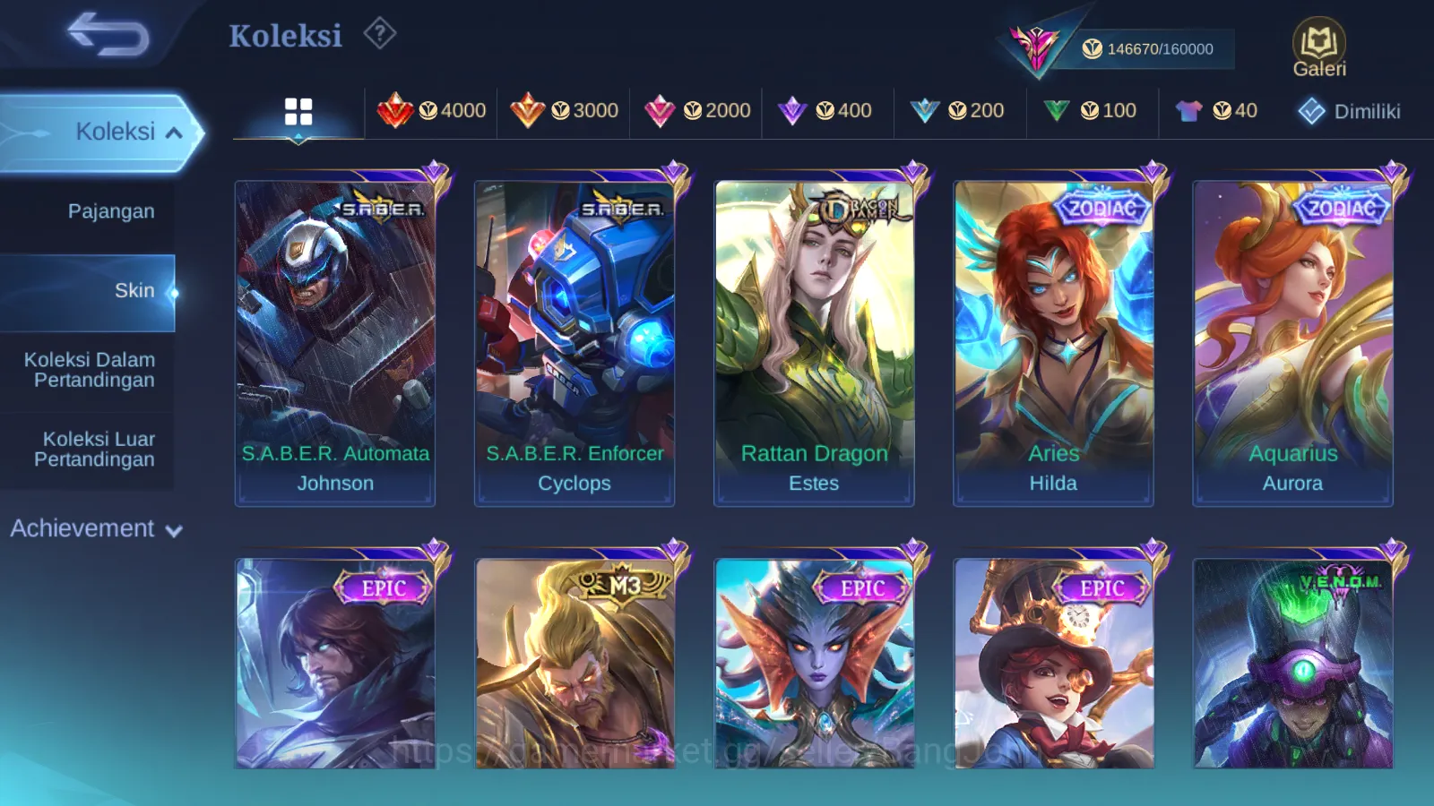 Mobile Legends: Bang Bang Accounts Others Hero 129 | Skin 404 | NARUTO Hayabusa, Legend Lunox, Kishin Densetsu Lancelot, CC 14