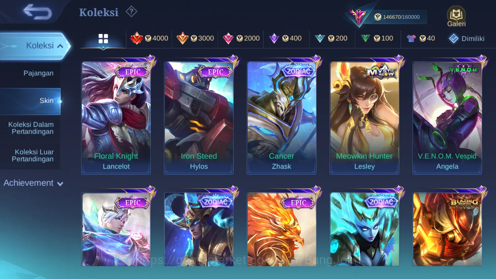 Mobile Legends: Bang Bang Accounts Others Hero 129 | Skin 404 | NARUTO Hayabusa, Legend Lunox, Kishin Densetsu Lancelot, CC 16