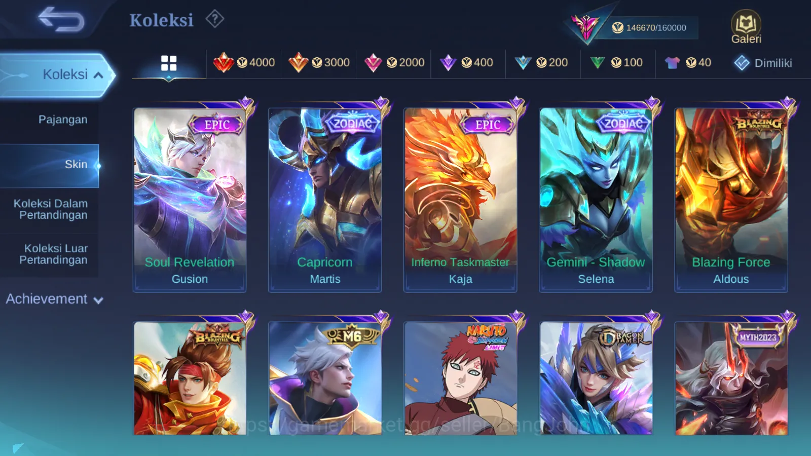 Mobile Legends: Bang Bang Accounts Others Hero 129 | Skin 404 | NARUTO Hayabusa, Legend Lunox, Kishin Densetsu Lancelot, CC 17
