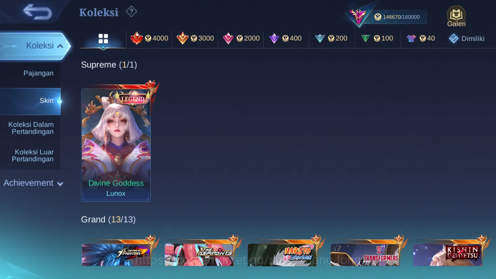 Mobile Legends: Bang Bang Accounts Others Hero 129 | Skin 404 | NARUTO Hayabusa, Legend Lunox, Kishin Densetsu Lancelot, CC 7