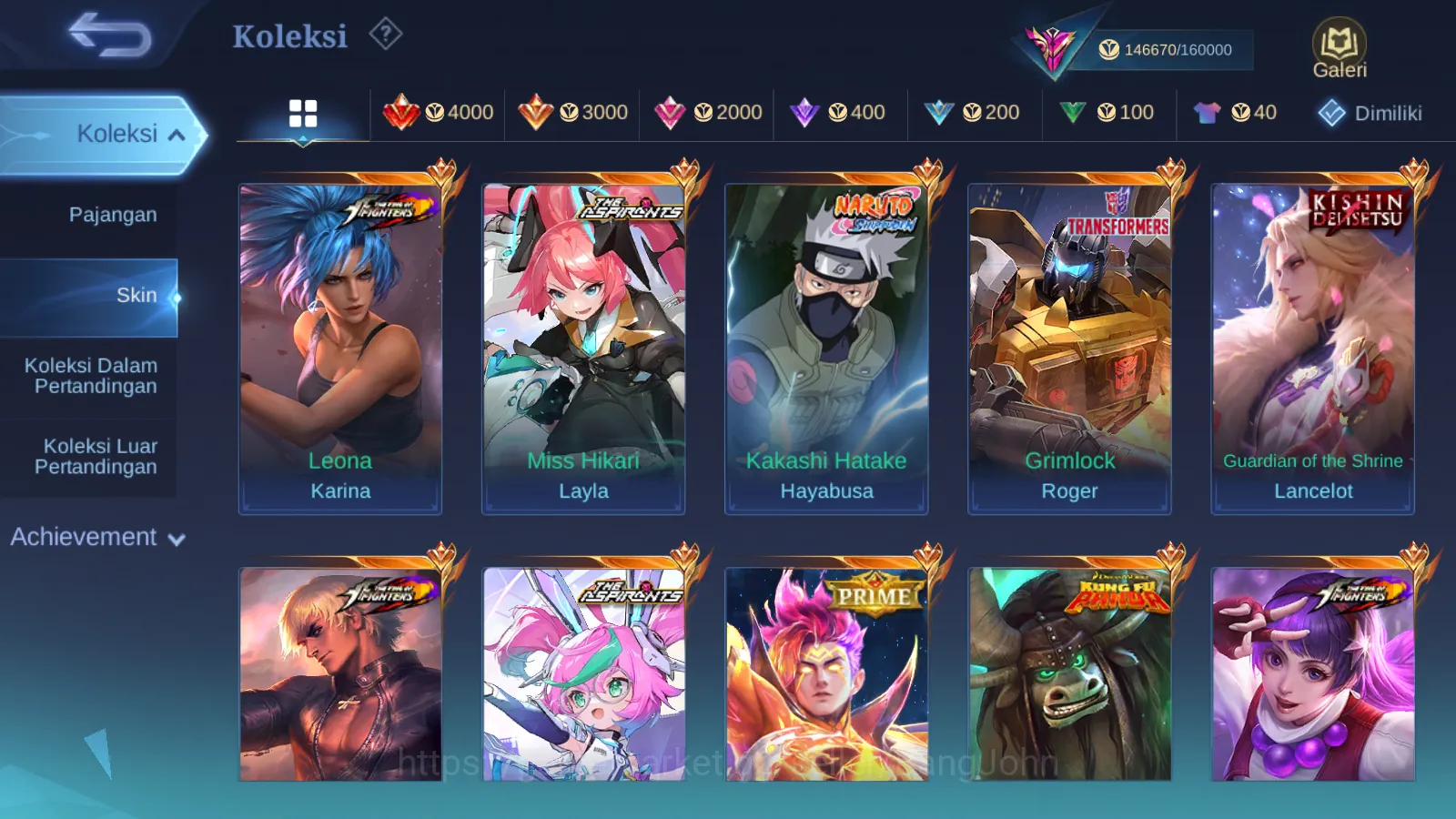 Mobile Legends: Bang Bang Accounts Others Hero 129 | Skin 404 | NARUTO Hayabusa, Legend Lunox, Kishin Densetsu Lancelot, CC 8