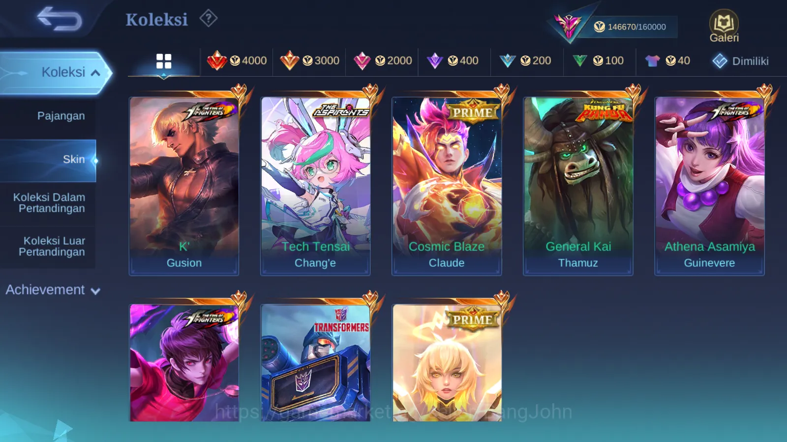 Mobile Legends: Bang Bang Accounts Others Hero 129 | Skin 404 | NARUTO Hayabusa, Legend Lunox, Kishin Densetsu Lancelot, CC 9