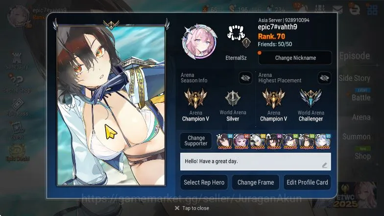 Asia Unverif|EndGame|17ML LWPeira,WMTeneb,Riolet,etc)Rinak,AWHyong,Aram,SSB,etc|AutoWBAC|TopSPD300|51M Gold|LogStove(ES1950) Epic Seven Mid-Tier Asia Unverif|EndGame|17ML LWPeira,WMTeneb,Riolet,e image 1
