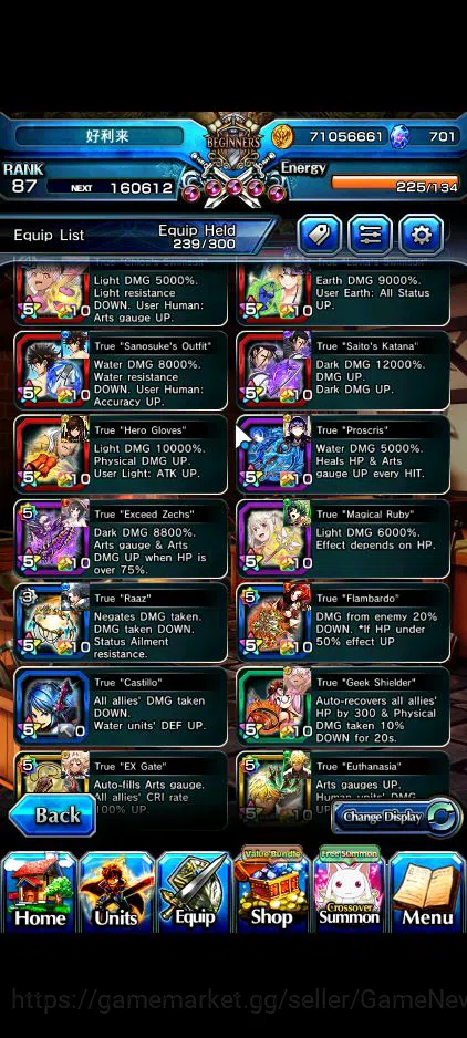 Grand Summoners Accounts Mid-Game Global|Rank 87|19 Ascend|RoyTW,Summer 6