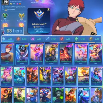 Mobile Legends: Bang Bang Accounts Others HERO 93 SKIN 139 | EMBLEM ALL MAX| COLECTOR NATALIA| VALE GARA| EPIC BALMOND