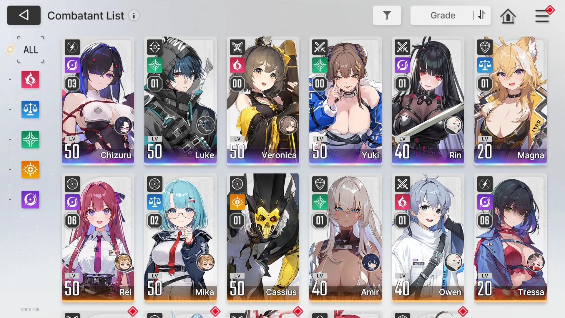 Chaos Zero Nightmare Accounts GLOBAL Lv50|6SSR (Chizuru M3,Yuki,Rin M1,Magna M1)11 SR(Rei M6,Tressa M6)|402K Crystal,2 2