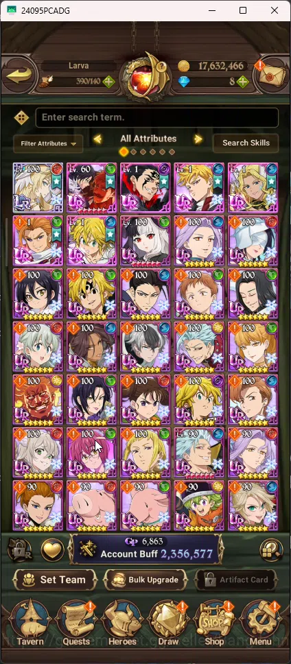 The Seven Deadly Sins: Grand Cross Accounts Others ASIA | 2,3M CC | 1 Lr Brunhild | 6 UR Merlin&Esca 3/6 ODK Lancelot Thor 2