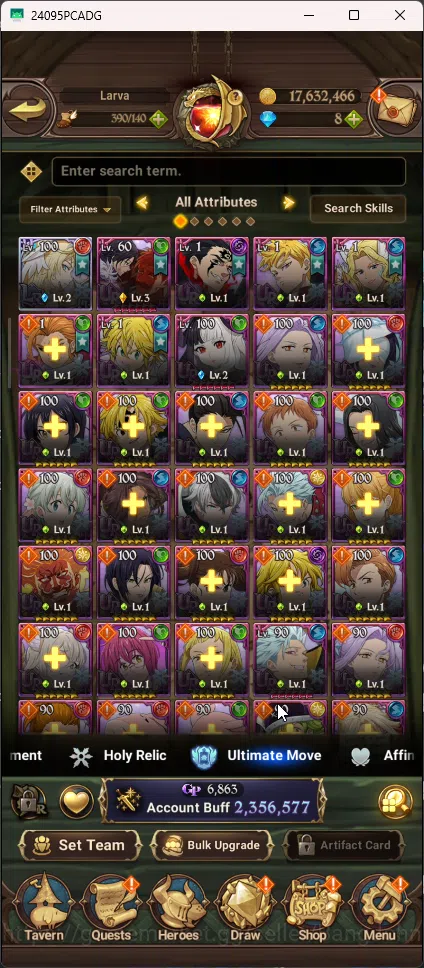 The Seven Deadly Sins: Grand Cross Accounts Others ASIA | 2,3M CC | 1 Lr Brunhild | 6 UR Merlin&Esca 3/6 ODK Lancelot Thor 3