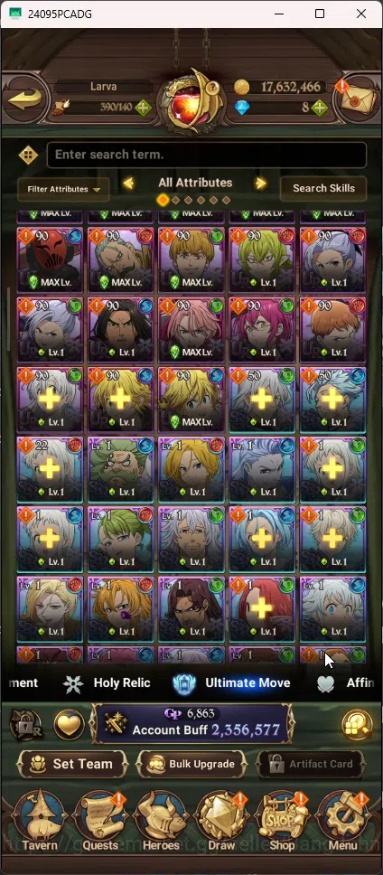 The Seven Deadly Sins: Grand Cross Accounts Others ASIA | 2,3M CC | 1 Lr Brunhild | 6 UR Merlin&Esca 3/6 ODK Lancelot Thor 5