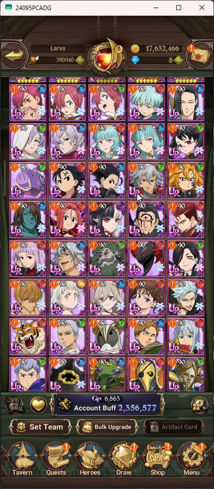 The Seven Deadly Sins: Grand Cross Accounts Others ASIA | 2,3M CC | 1 Lr Brunhild | 6 UR Merlin&Esca 3/6 ODK Lancelot Thor 6