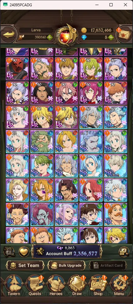 The Seven Deadly Sins: Grand Cross Accounts Others ASIA | 2,3M CC | 1 Lr Brunhild | 6 UR Merlin&Esca 3/6 ODK Lancelot Thor 7
