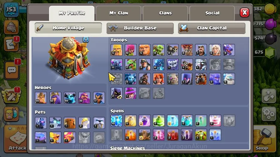Clash of Clans Accounts Mid-Tier TH 16 - BH 10|LV 153|HH 9|BK 54,AQ 62,GW 38,MP 44,RC 17|CN ON|ProtectOFF|TAKE MAIL(COC1831) 5