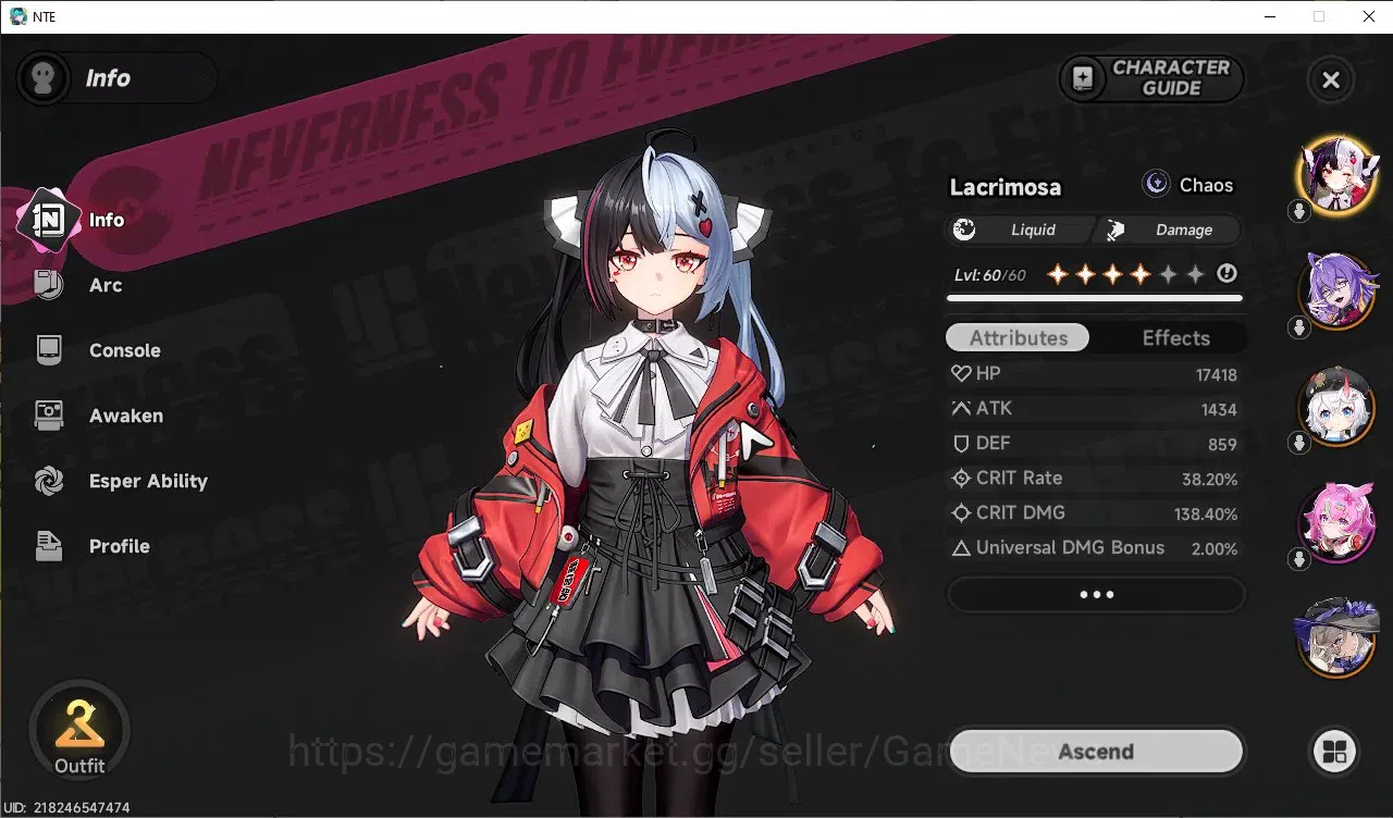 Neverness to Everness Accounts GLOBAL SEA|HL44|TL31|8 SSR LacrimosaA3,Hotori,Fadi image 3