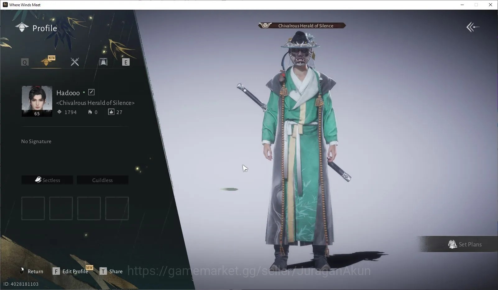 GLOBAL Lv65 | GS 14464 |Fleethoof On | Infernal Twinblades + Straetegic Sword |Low Explore|Male MC |Netease| Check SS (WWM739) Where Winds Meet Accounts GLOBAL Lv65 | GS 14464 |Fleethoof On | Infernal Tw image 1