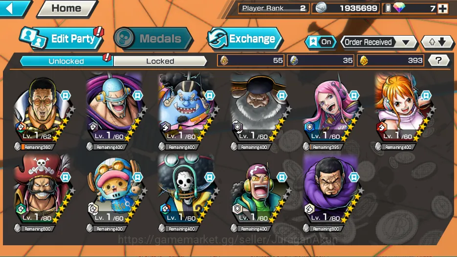 One Piece Bounty Rush Accounts Starter Global|Starter|3 META Extrema| Jaygarcia Saturn,Kizaru,Gol D Roger |Rank 2|Log 3