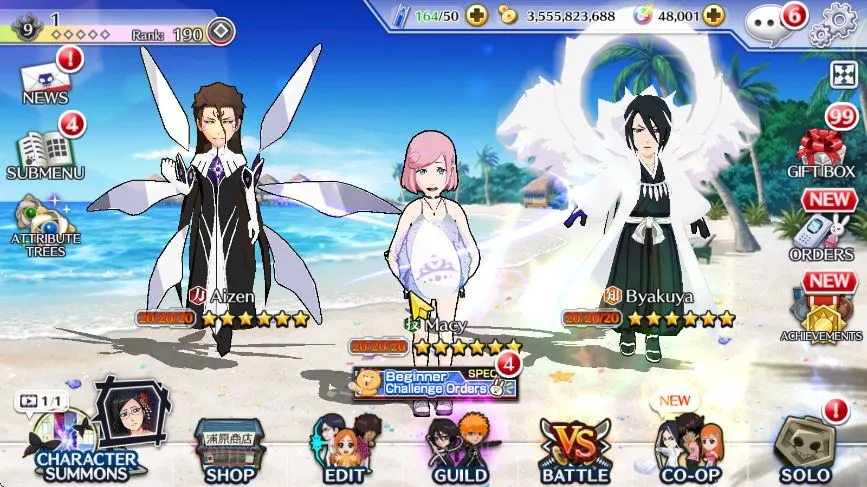 Bleach: Brave Souls Accounts High-End [GLOBAL]48k Orb |Rukia10th,Ichigo9Th,Macy,Noel,Ninny Swimsuit,duo Cresc,Trio
