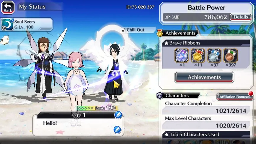 Bleach: Brave Souls Accounts High-End [GLOBAL]48k Orb |Rukia10th,Ichigo9Th,Macy,Noel,Ninny Swimsuit,duo Cresc,Trio 2