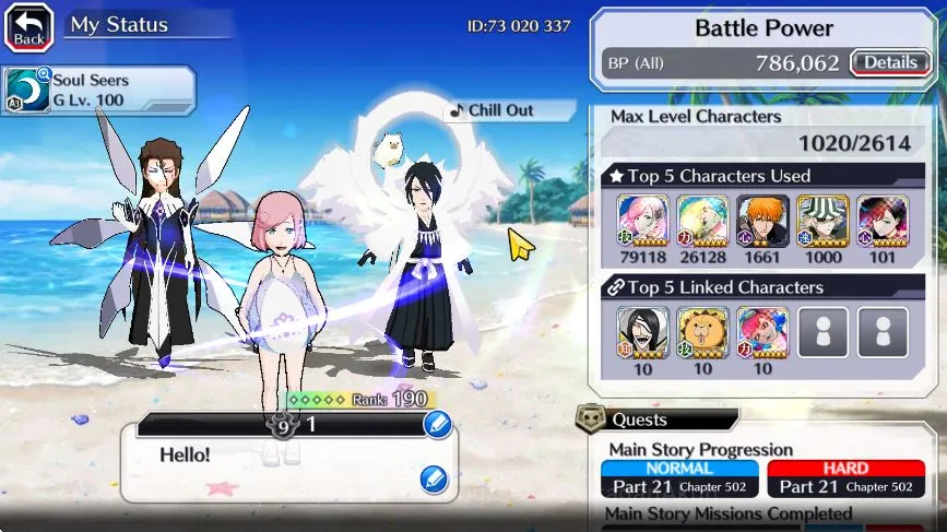 Bleach: Brave Souls Accounts High-End [GLOBAL]48k Orb |Rukia10th,Ichigo9Th,Macy,Noel,Ninny Swimsuit,duo Cresc,Trio 3