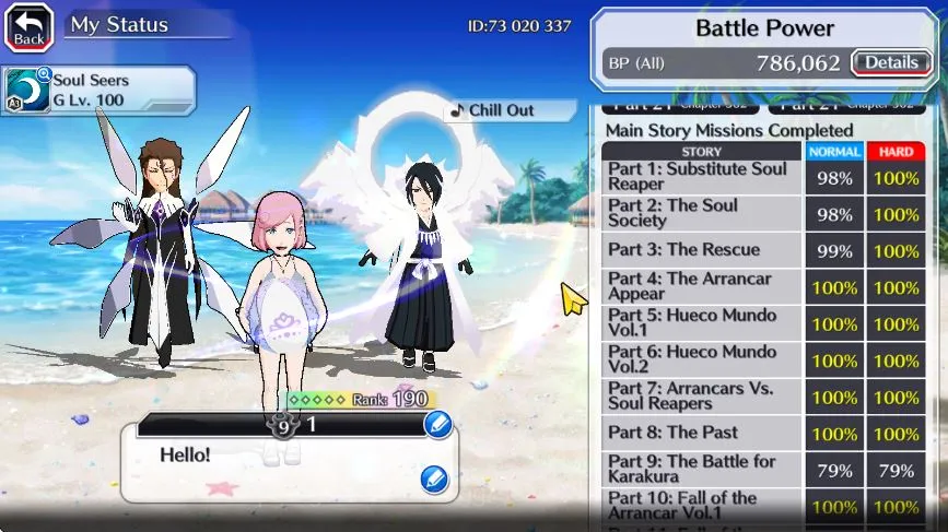 Bleach: Brave Souls Accounts High-End [GLOBAL]48k Orb |Rukia10th,Ichigo9Th,Macy,Noel,Ninny Swimsuit,duo Cresc,Trio 4