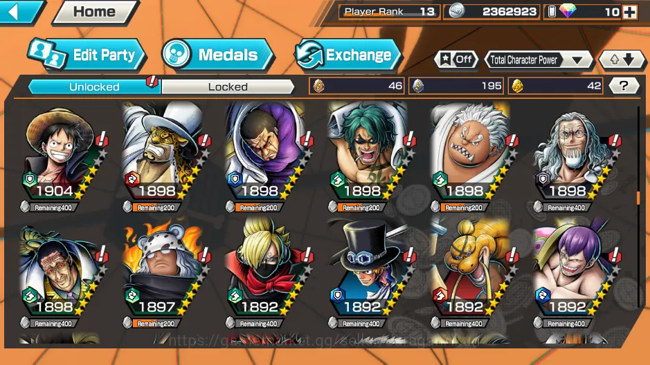 One Piece Bounty Rush Accounts Mid-Tier Global|5 META EX[Kuzan,SakaZuki,Shanks,FR Shanks,ETC]Rank 13|Log Bandai|Check 2