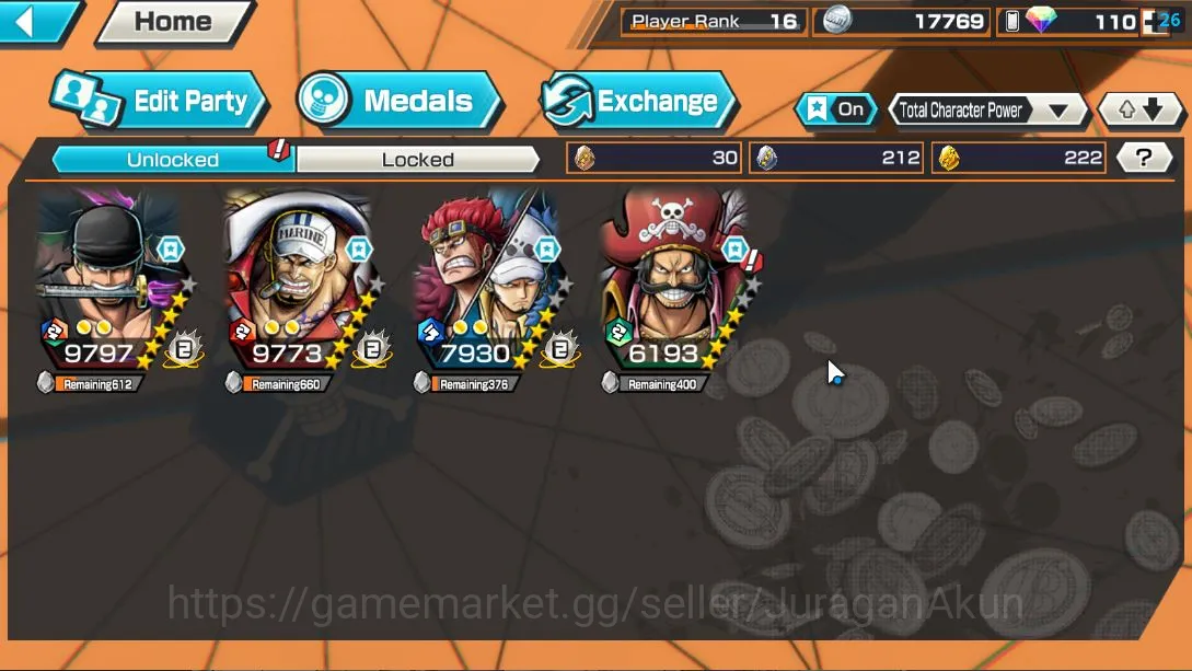 One Piece Bounty Rush Accounts Mid-Tier Global| 4META EX|Onigashima Roronoa Zoro,Fleet Admiral sakazuki,Onigasima 3