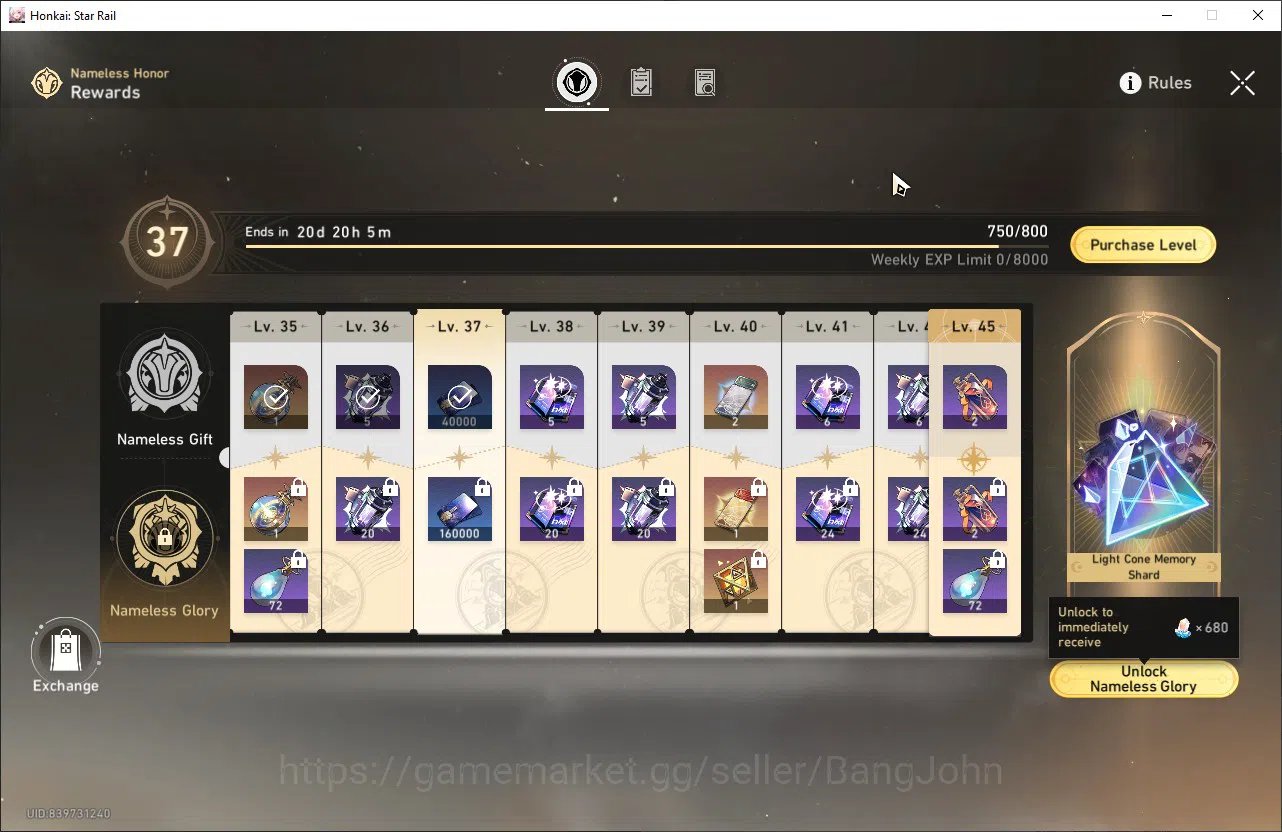 Honkai Star Rail Accounts ASIA | TL 70 | 8 Limit | 210 Golden TicketHSR107B image 14