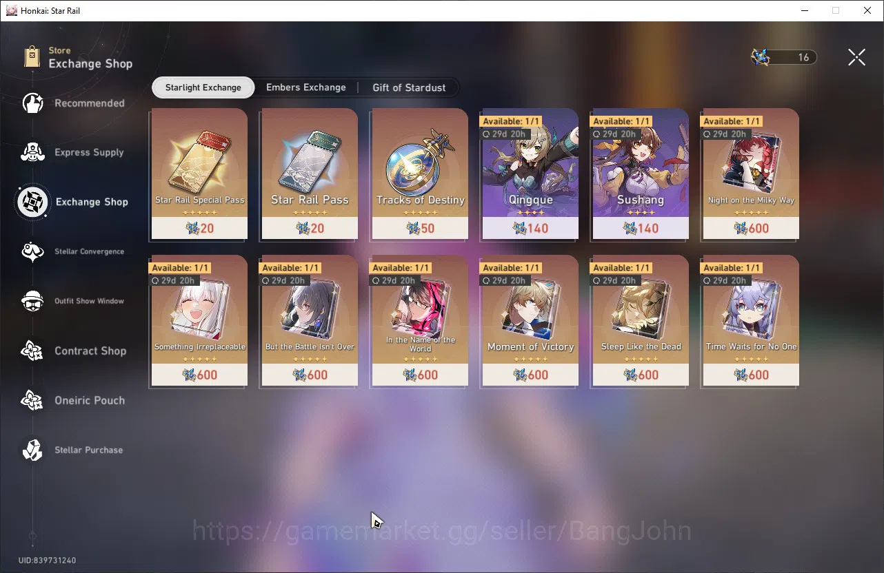 Honkai Star Rail Accounts ASIA | TL 70 | 8 Limit | 210 Golden TicketHSR107B image 7