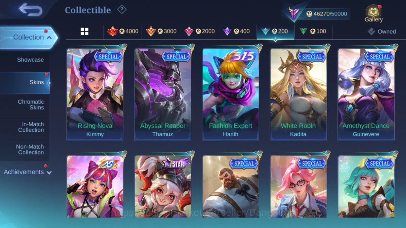 Mobile Legends: Bang Bang Accounts Others Hero 127 | skin 207 | kof karina | prime beatrix | lightborn tigreal | m3 roger 13