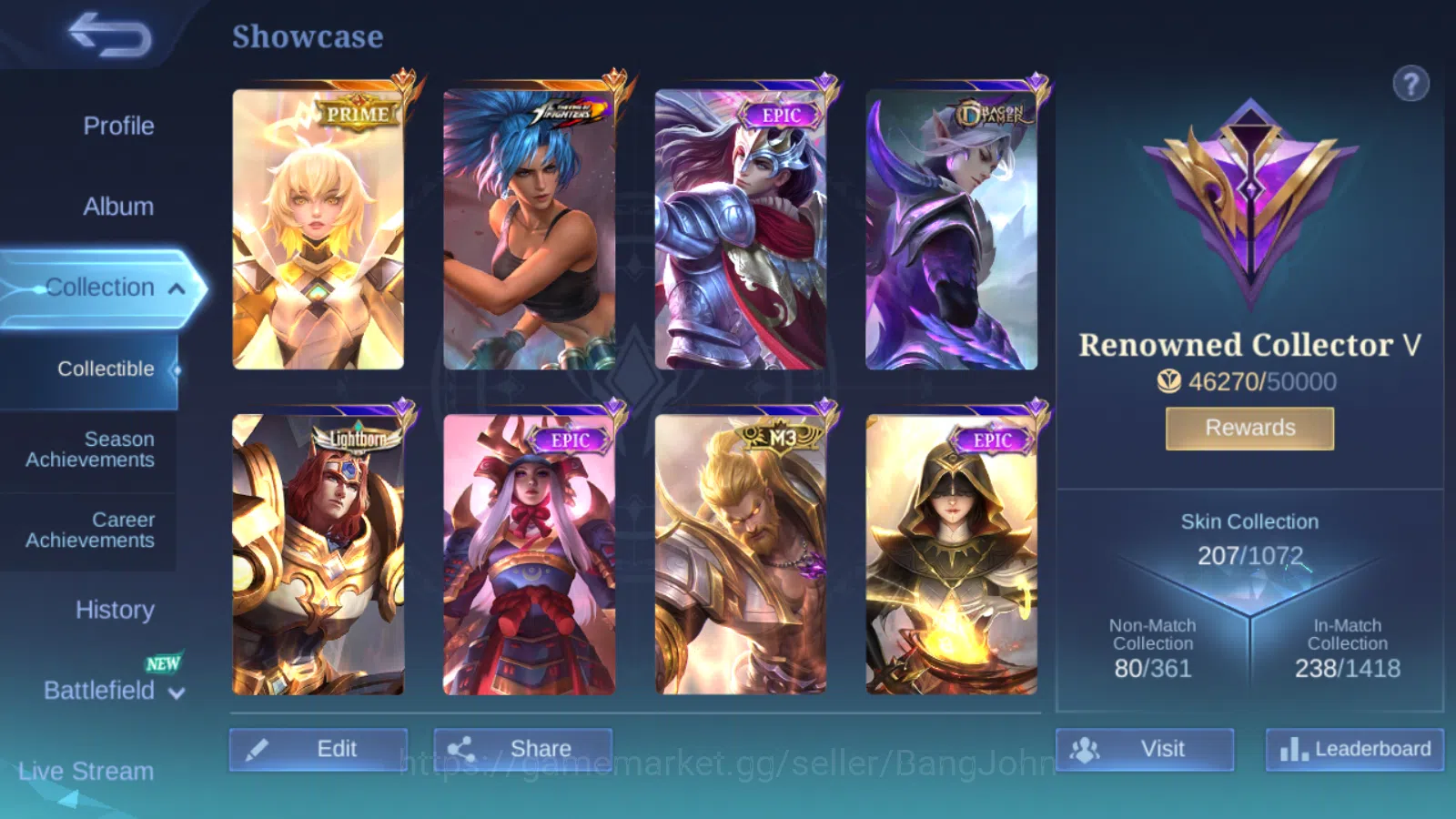 Mobile Legends: Bang Bang Accounts Others Hero 127 | skin 207 | kof karina | prime beatrix | lightborn tigreal | m3 roger 2