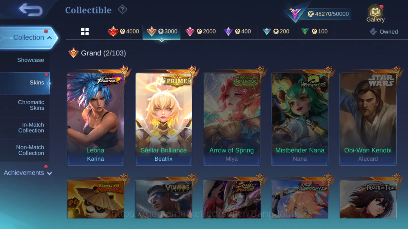 Mobile Legends: Bang Bang Accounts Others Hero 127 | skin 207 | kof karina | prime beatrix | lightborn tigreal | m3 roger 7