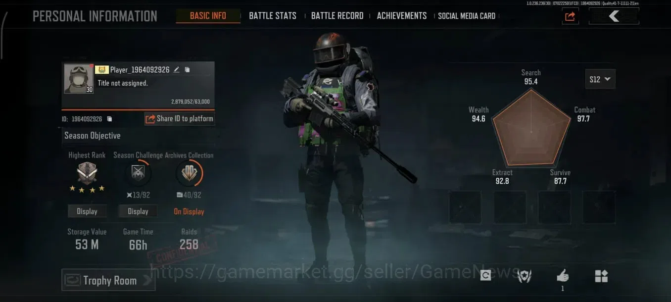 Arena Breakout Accounts Mid-Tier Mobile | Lv 30 | SV 53 M | CV 34.6 M |Koi LR-AR2|Decree LR-AR1 |Decree VSS|More Details 1