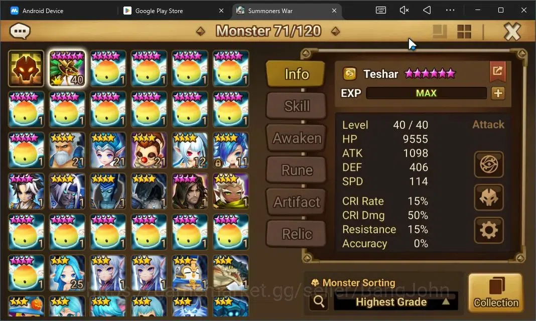 Summoners War: Sky Arena Accounts Starter GLOBAL | NB 5 TESHAR,Starter Gacha 115 12Y+160 11Y Scrool, 3 Legendary All 2