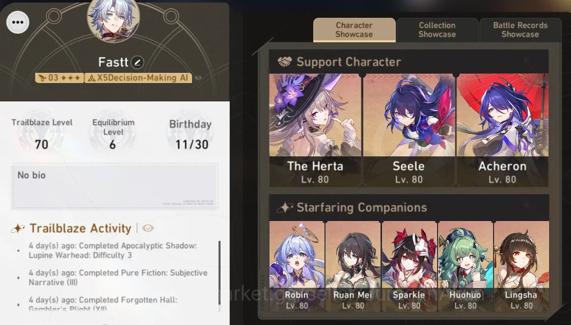 Honkai Star Rail Mid Game ASIA|TL70|14 Limited (TheHerta+Sign,Robin+Sign,Tri image 1