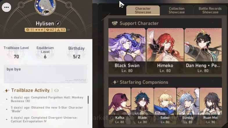 Honkai Star Rail Accounts Mid Game ASIA|TL 70|9 Limited|[Saber,Black Swan,Kafka]+Sign,DanHeng PT,Sunday,Jingliu,Etc|MC 2