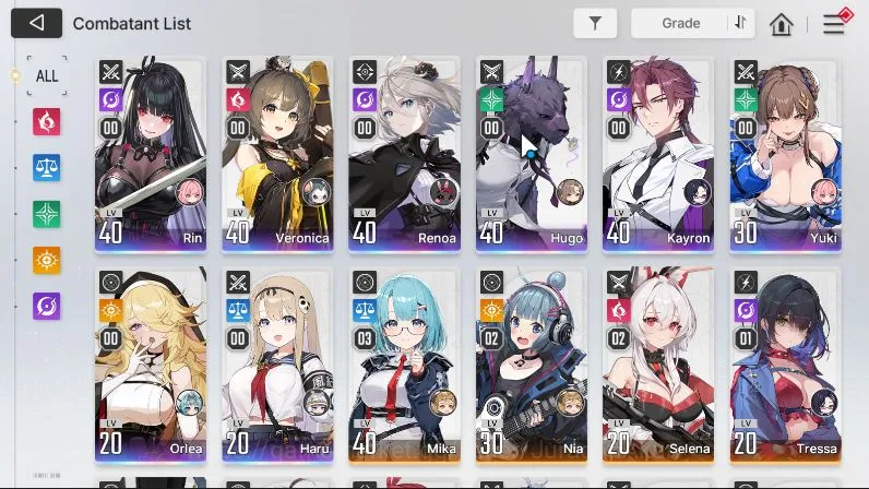 Chaos Zero Nightmare Accounts ASIA |LV 36| 8SSR (Haru,Rin,Veronica,Renoa,Hugo,Kayron,Yuki,Orlea)+ 11SR+21SR Partner |Cry 2