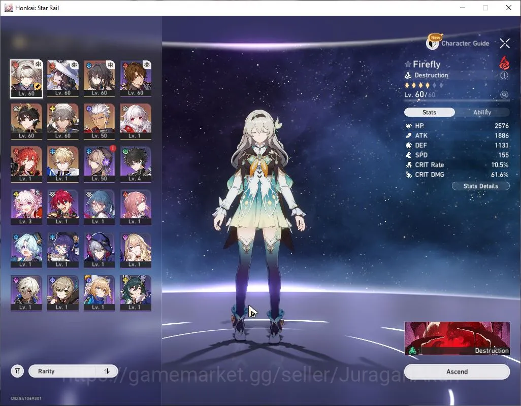 Honkai Star Rail Accounts Mid Game ASIA|TL 50|5 Limit|FireflyE1,The Dahlia,Dan Heng PT,Archer,Rua Mei|Amphoreus|MC Male|Take 5