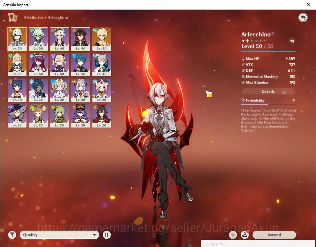 Genshin Impact Accounts Starter ASIA|AR 34|1 Limited [Arlechino,Jean,bannet,XiangLing]|Low Explore maps|MC Male|Take 3