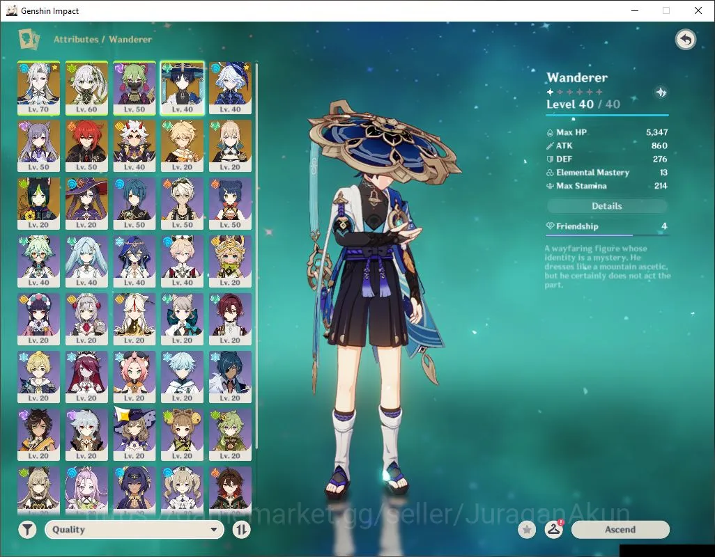 Genshin Impact Accounts Mid Game ASIA|AR 45| 5 Limited + 2 [5 Star Weapon]|[Neuvillette,Nahida,Wanderer,Furina,Itto]| IF 59 3